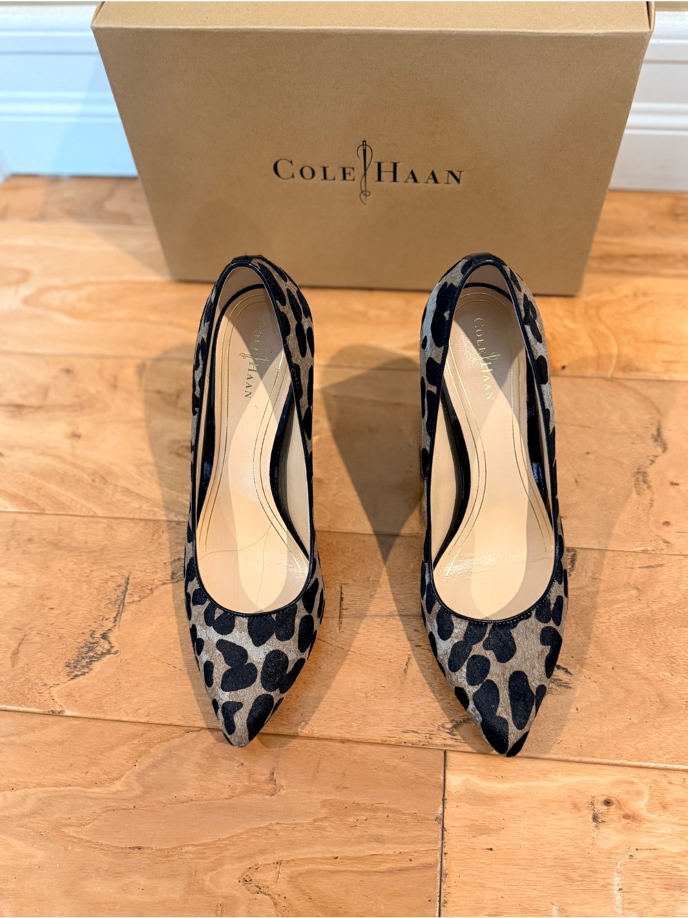 Cole Haan Leopard Print Pointed Toe Flats - Black/Beige